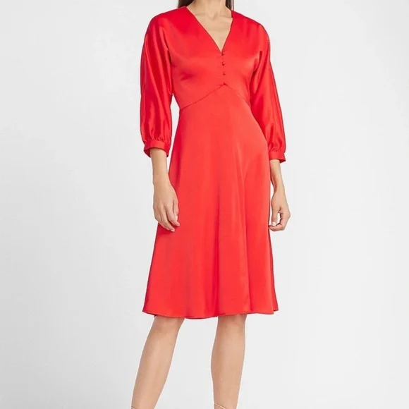 satin button front midi dress Victoria Silk Button Down Midi Dress in black